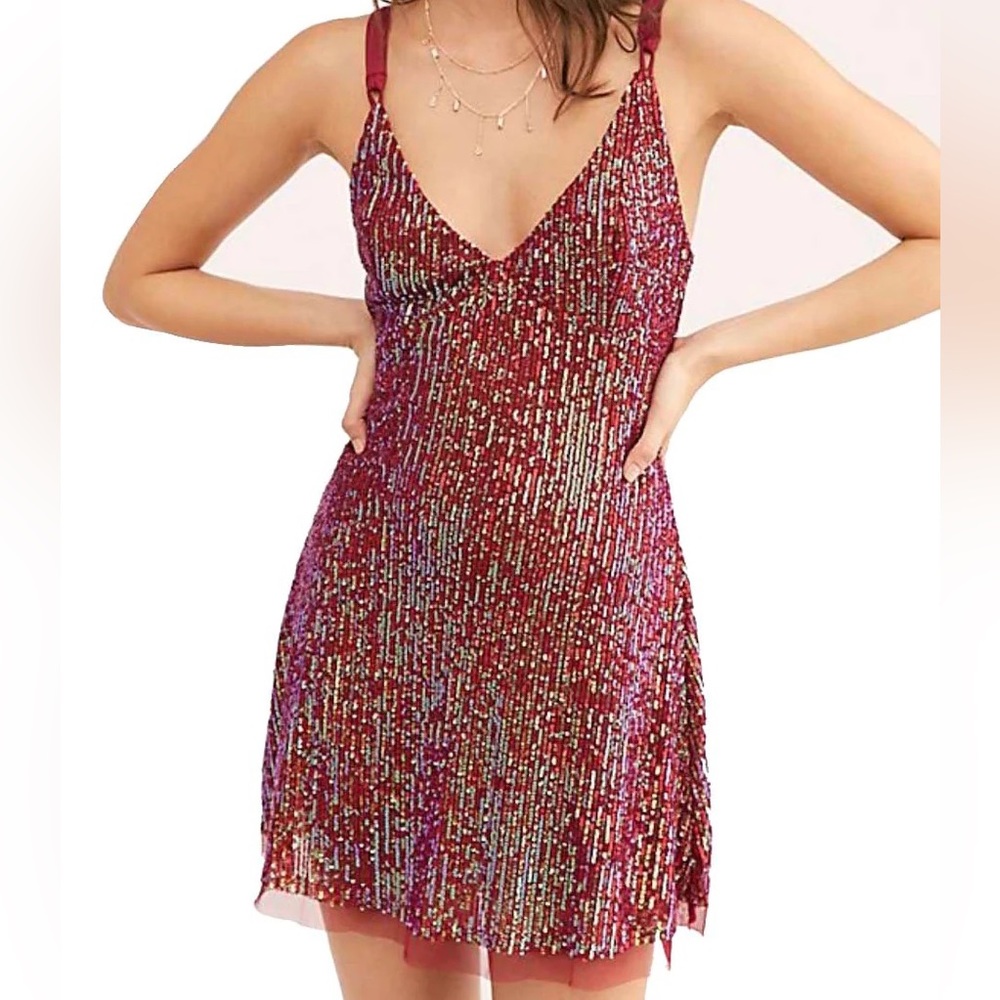 FREE PEOPLE gold rush mini dress in wine (s)